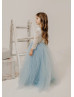 Ivory Lace Dusty Blue Tulle Gorgeous Flower Girl Dress Ivory Lace Dusty Blue Tulle Gorgeous Flower Girl Dress